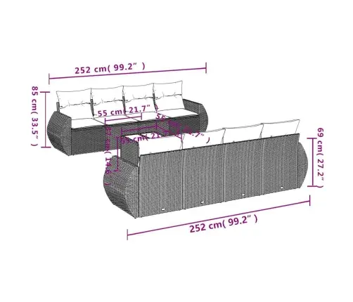 Sofos Komplektas Su Pagalvėlėmis, 9 Dalių, Pilkas, Poliratanas