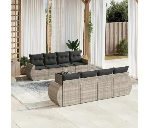 Sofos Komplektas Su Pagalvėlėmis, 9 Dalių, Pilkas, Poliratanas