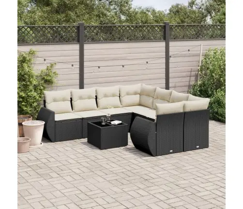 9-Daļīgs Dārza Dīvāna Komplekts, Matrači, Melna Pe Rotangpalma Vidaxl