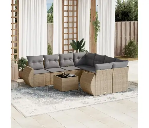 Sodo Komplektas Su Pagalvėlėmis, 9 Dalių, Smėlio, Poliratanas