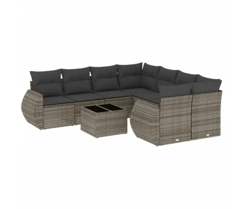 9-Daļīgs Dārza Dīvāna Komplekts Ar Matračiem, Pelēks Pe Pinums Vidaxl