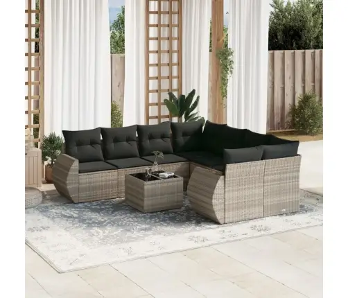 Sofos Komplektas Su Pagalvėlėmis, 9 Dalių, Pilkas, Poliratanas