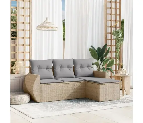 Sofos Komplektas Su Pagalvėlėmis, 4 Dalių, Smėlio, Poliratanas