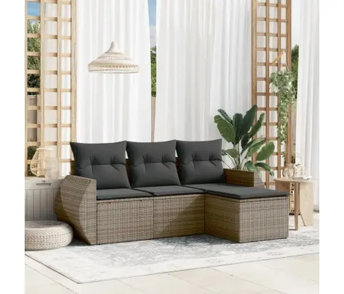 4-Daļīgs Dārza Dīvāna Komplekts Ar Matračiem, Pelēks Pe Pinums Vidaxl