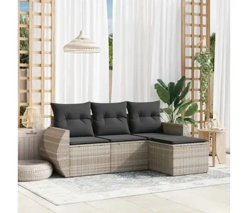 Sofos Komplektas Su Pagalvėlėmis, 4 Dalių, Pilkas, Poliratanas