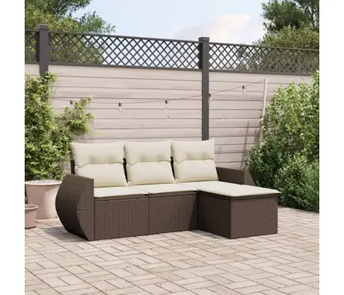 Sofos Komplektas Su Pagalvėlėmis, 4 Dalių, Rudas, Poliratanas