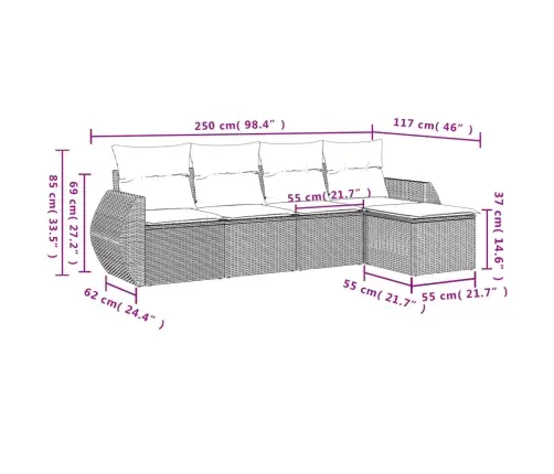 5-Daļīgs Dārza Dīvāna Komplekts Ar Matračiem, Pe Rotangpalma Vidaxl