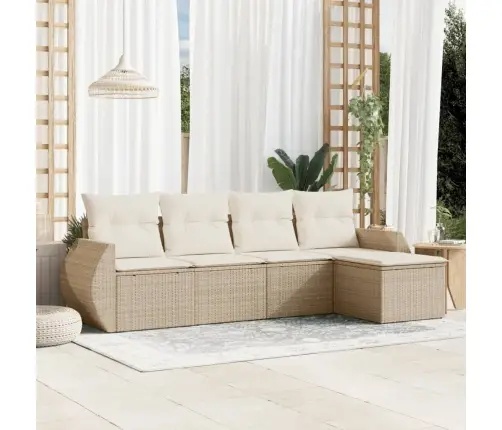 5-Daļīgs Dārza Dīvāna Komplekts, Matrači, Bēša Pe Rotangpalma Vidaxl