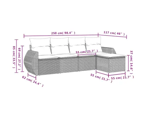 5-Daļīgs Dārza Dīvāna Komplekts, Matrači, Bēša Pe Rotangpalma Vidaxl