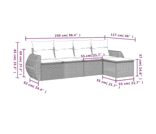 5-Daļīgs Dārza Dīvāna Komplekts Ar Matračiem, Pelēks Pe Pinums Vidaxl