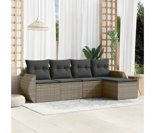 5-Daļīgs Dārza Dīvāna Komplekts Ar Matračiem, Pelēks Pe Pinums Vidaxl