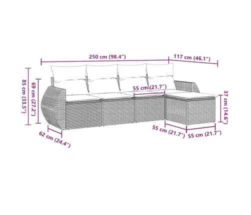5-Daļīgs Dārza Dīvānu Komplekts,Matrači, Gaiši Pelēka Pe Pinums Vidaxl