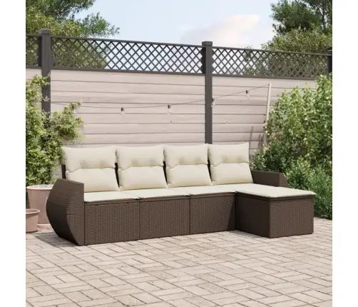 5-Daļīgs Dārza Dīvānu Komplekts, Matrači, Brūna Pe Rotangpalma Vidaxl