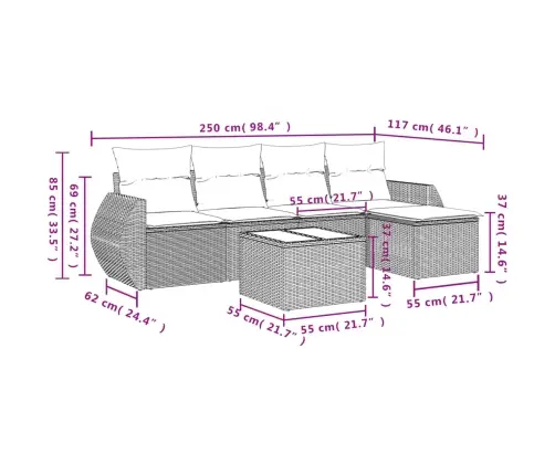 Sofos Komplektas Su Pagalvėlėmis, 6 Dalių, Juodas, Poliratanas