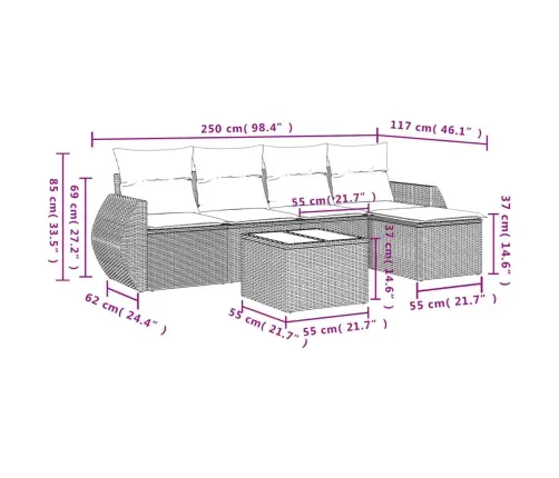 6-Daļīgs Dārza Dīvāna Komplekts, Matrači, Bēša Pe Rotangpalma Vidaxl