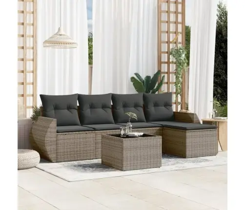 6-Daļīgs Dārza Dīvāna Komplekts Ar Matračiem, Pelēks Pe Pinums Vidaxl