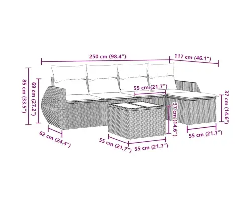 6-Daļīgs Dārza Dīvānu Komplekts,Matrači, Gaiši Pelēka Pe Pinums Vidaxl