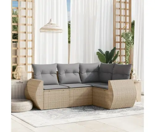 Sofos Komplektas Su Pagalvėlėmis, 4 Dalių, Smėlio, Poliratanas