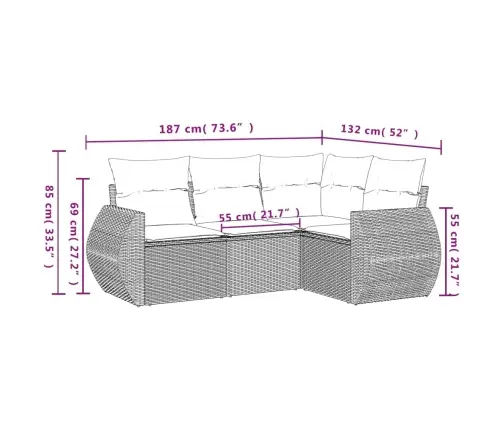 4-Osaline Aiamööbli Komplekt Patjadega, Hall, Polürotang