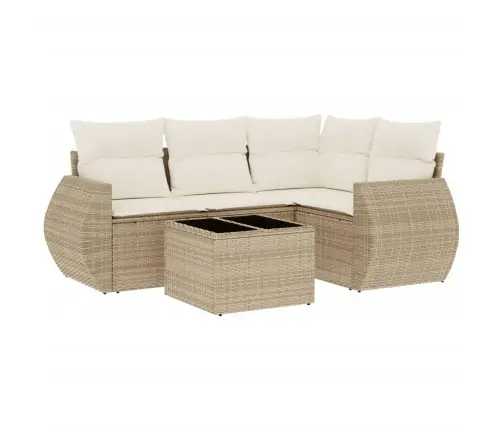 5-Daļīgs Dārza Dīvāna Komplekts, Matrači, Bēša Pe Rotangpalma Vidaxl