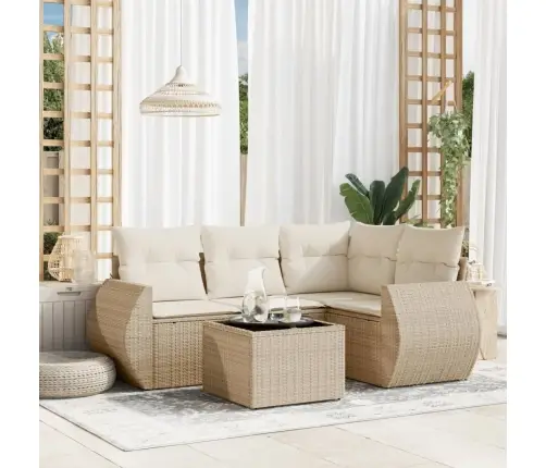 5-Daļīgs Dārza Dīvāna Komplekts, Matrači, Bēša Pe Rotangpalma Vidaxl