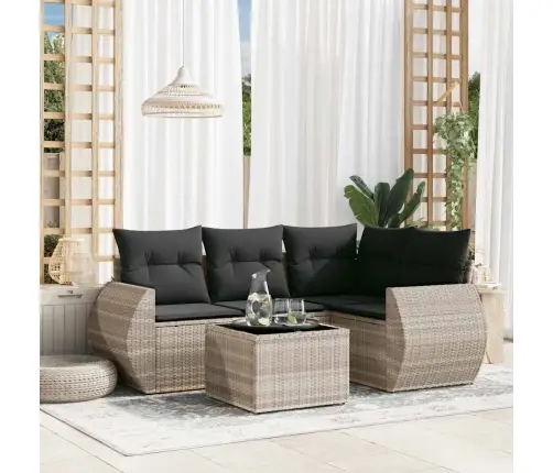 5-Osaline Aiamööblikomplekt Patjadega, Helehall, Polürotang