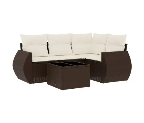 Sofos Komplektas Su Pagalvėlėmis, 5 Dalių, Rudas, Poliratanas