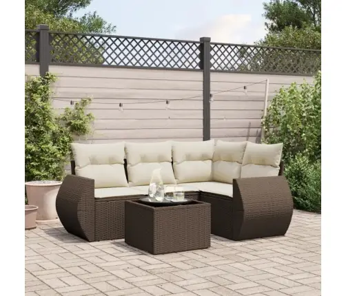 Sofos Komplektas Su Pagalvėlėmis, 5 Dalių, Rudas, Poliratanas