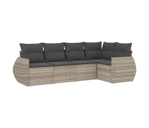 5-Daļīgs Dārza Dīvānu Komplekts,Matrači, Gaiši Pelēka Pe Pinums Vidaxl