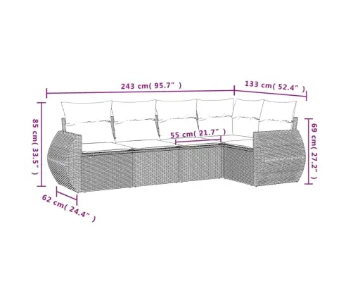 Sofos Komplektas Su Pagalvėlėmis, 5 Dalių, Rudas, Poliratanas