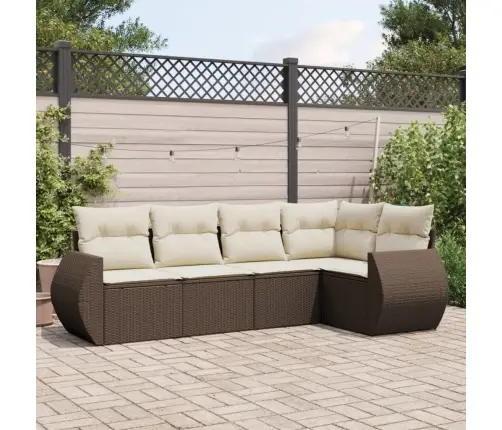 Sofos Komplektas Su Pagalvėlėmis, 5 Dalių, Rudas, Poliratanas