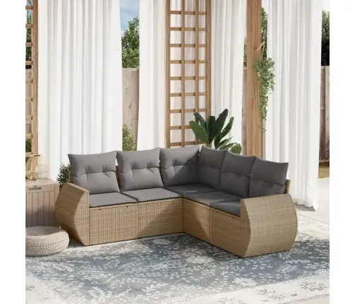 Sofos Komplektas Su Pagalvėlėmis, 5 Dalių, Smėlio, Poliratanas