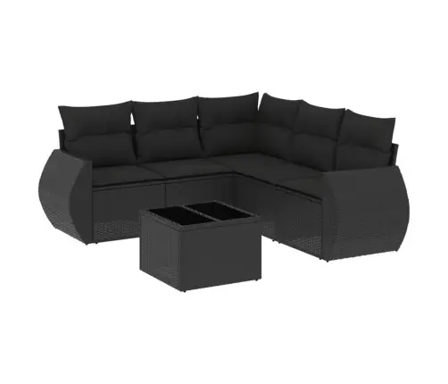 Sofos Komplektas Su Pagalvėlėmis, 6 Dalių, Juodas, Poliratanas