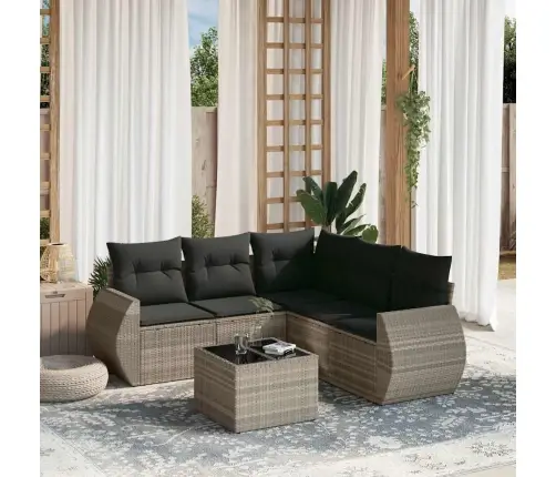 6-Daļīgs Dārza Dīvānu Komplekts,Matrači, Gaiši Pelēka Pe Pinums Vidaxl