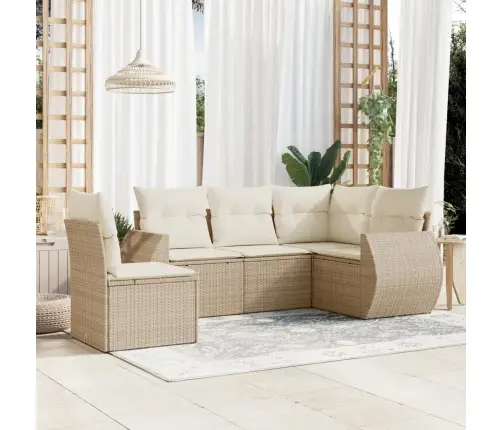 5-Daļīgs Dārza Dīvāna Komplekts, Matrači, Bēša Pe Rotangpalma Vidaxl