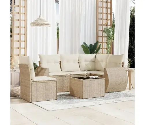 6-Daļīgs Dārza Dīvāna Komplekts, Matrači, Bēša Pe Rotangpalma Vidaxl