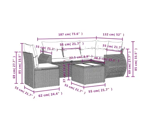 6-Daļīgs Dārza Dīvāna Komplekts Ar Matračiem, Pelēks Pe Pinums Vidaxl