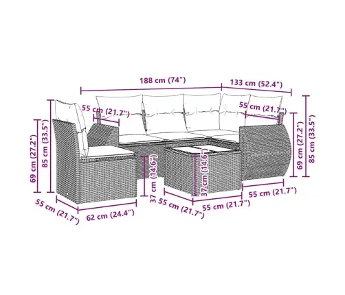 6-Daļīgs Dārza Dīvānu Komplekts,Matrači, Gaiši Pelēka Pe Pinums Vidaxl