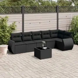 7-Daļīgs Dārza Dīvāna Komplekts Ar Matračiem, Melna Pe Vidaxl