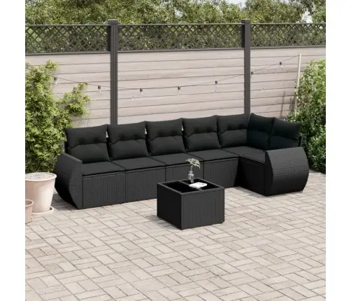 7-Daļīgs Dārza Dīvāna Komplekts Ar Matračiem, Melna Pe Vidaxl