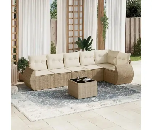 7-Daļīgs Dārza Dīvāna Komplekts, Matrači, Bēša Pe Rotangpalma Vidaxl 7-Daļīgs Dārza Dīvāna Komplekts, Matrači, Bēša Pe Rotangpalma Vidaxl