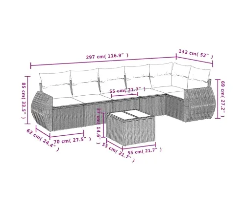 7-Daļīgs Dārza Dīvāna Komplekts, Matrači, Pelēka Pe Rotangpalma Vidaxl