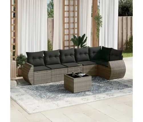 7-Daļīgs Dārza Dīvāna Komplekts, Matrači, Pelēka Pe Rotangpalma Vidaxl