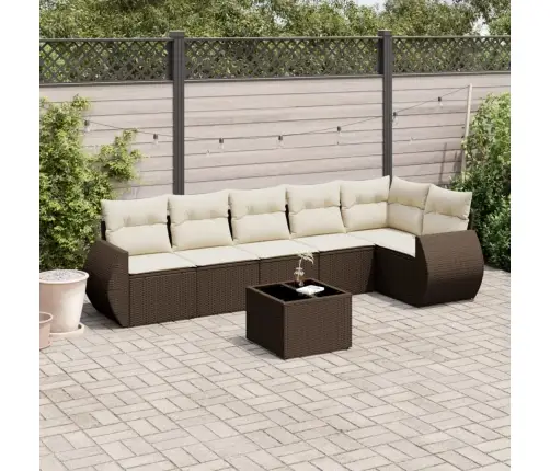 7-Osaline Aiamööblikomplekt Patjadega, Pruun, Polürotang