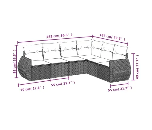 Sofos Komplektas Su Pagalvėlėmis, 6 Dalių, Juodas, Poliratanas