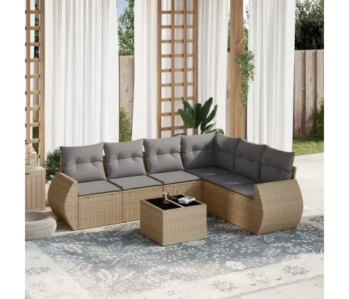 7-Daļīgs Dārza Dīvāna Komplekts, Matrači, Bēša Pe Rotangpalma Vidaxl