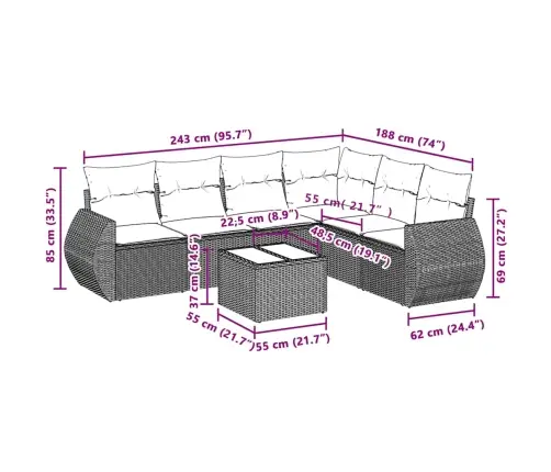 7-Daļīgs Dārza Dīvāna Komplekts,Matrači, Gaiši Pelēka Pe Pinums Vidaxl