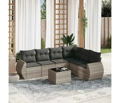 7-Daļīgs Dārza Dīvāna Komplekts,Matrači, Gaiši Pelēka Pe Pinums Vidaxl