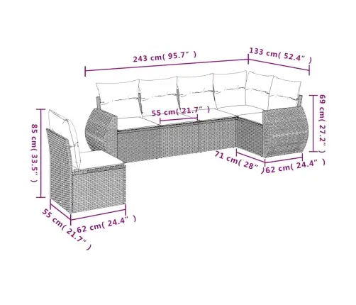6-Daļīgs Dārza Dīvānu Komplekts,Matrači, Gaiši Pelēka Pe Pinums Vidaxl