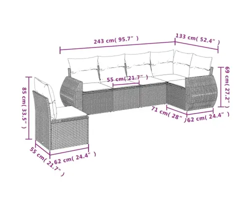 Sofos Komplektas Su Pagalvėlėmis, 6 Dalių, Rudas, Poliratanas
